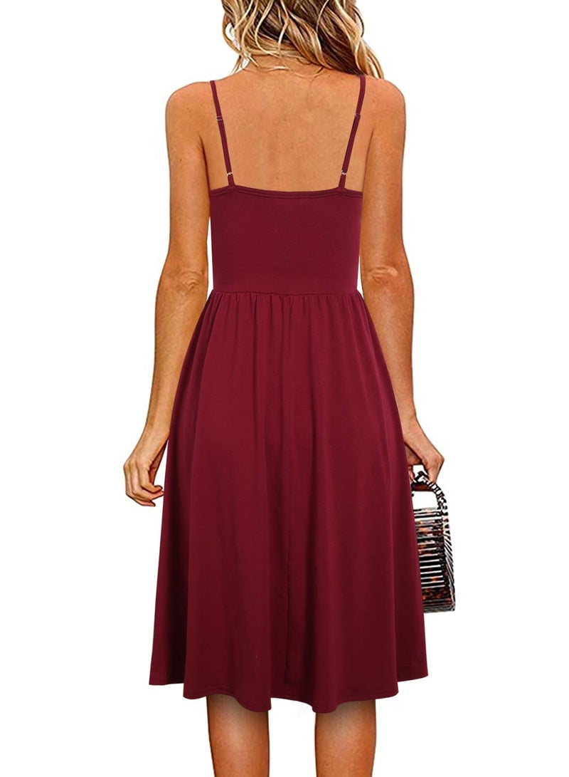 YATHON Women's Spaghetti Straps Party Sundress Casual Beach Summer Dresses (XL, YT090-Burgundy) - Image 2